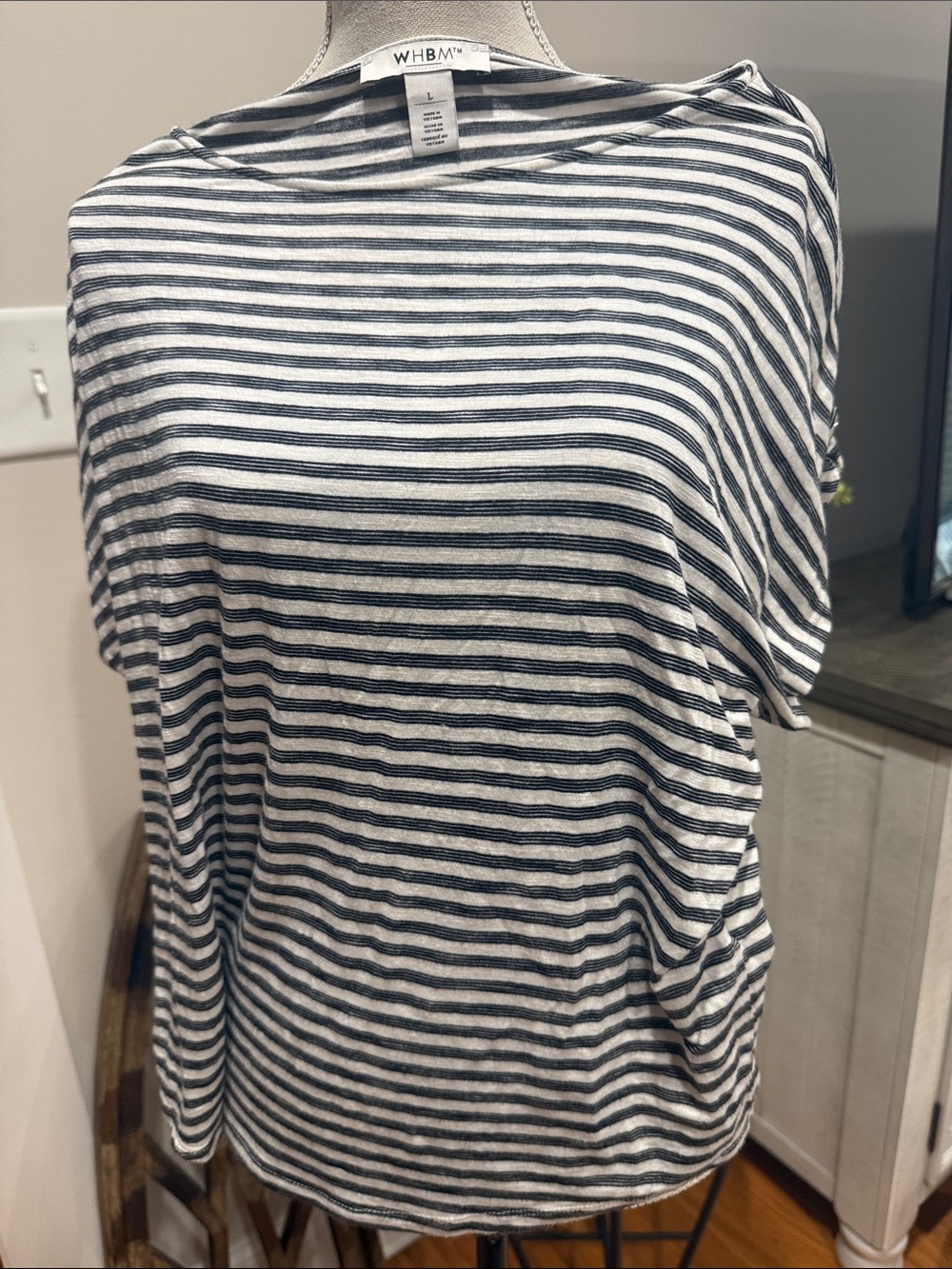 White House Black Market Black & White Striped Scoop-Neck Tee